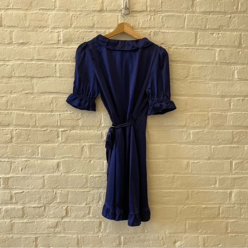 Hill House || Nima Silk Wrap Mini Dress Navy‎ XS